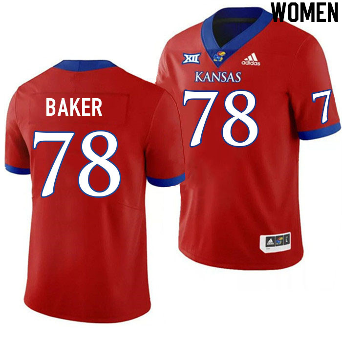 Women #78 Joey Baker Kansas Jayhawks College Football Jerseys Stitched Sale-Red